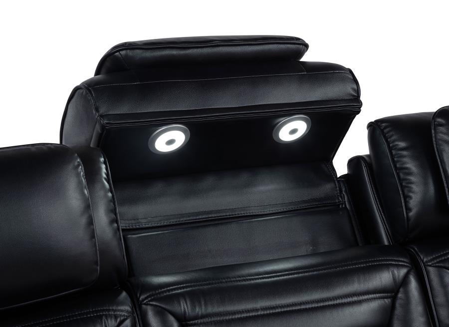 Zuma - Faux Leather Dual Power Reclining LED Loveseat - Black Reclining Loveseat modern furniture Contempo Furniture