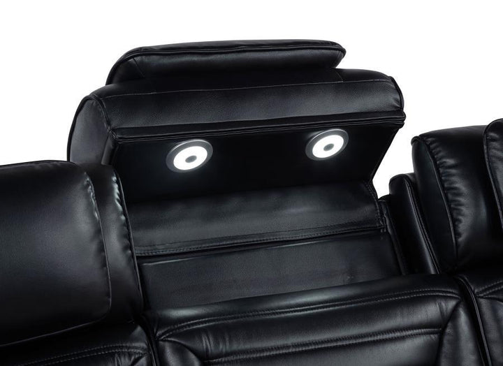 Zuma - Faux Leather Dual Power Reclining LED Loveseat - Black Reclining Loveseat modern furniture Contempo Furniture