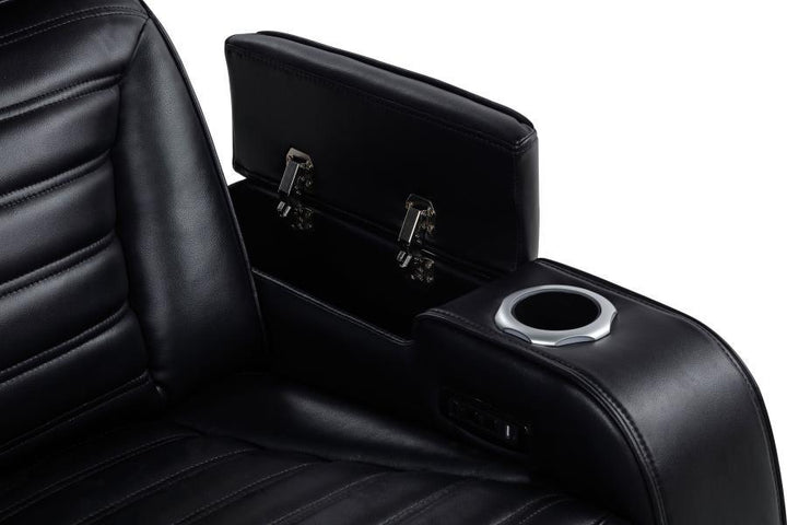 Zuma - Faux Leather Dual Power Reclining LED Loveseat - Black Reclining Loveseat modern furniture Contempo Furniture