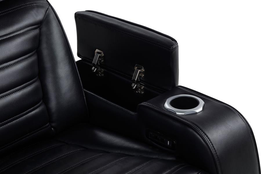 Zuma - Faux Leather Dual Power Reclining LED Loveseat - Black Reclining Loveseat modern furniture Contempo Furniture