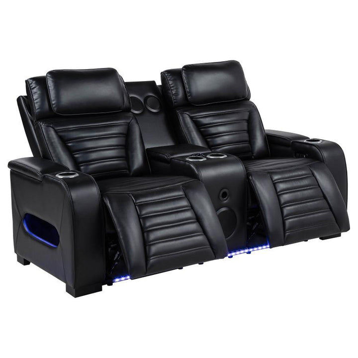 Zuma - Faux Leather Dual Power Reclining LED Loveseat - Black Reclining Loveseat modern furniture Contempo Furniture