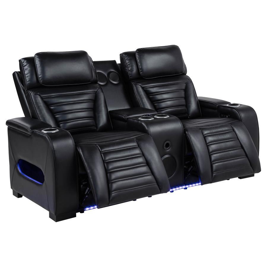 Zuma - Faux Leather Dual Power Reclining LED Loveseat - Black Reclining Loveseat modern furniture Contempo Furniture