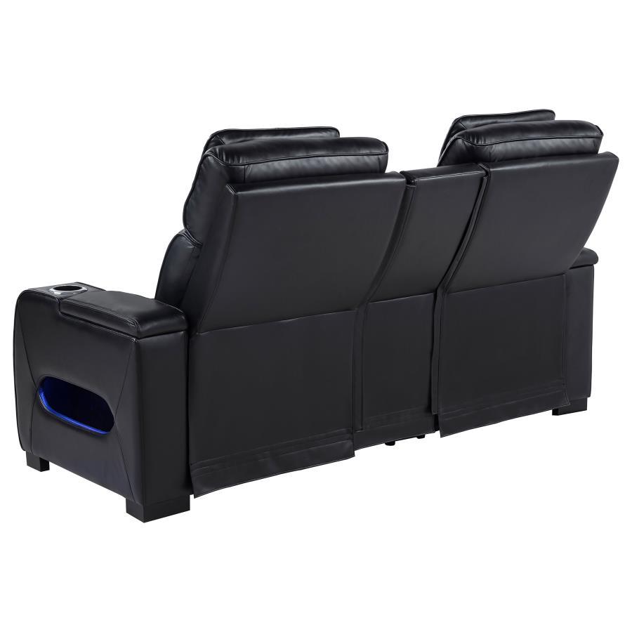 Zuma - Faux Leather Dual Power Reclining LED Loveseat - Black Reclining Loveseat modern furniture Contempo Furniture