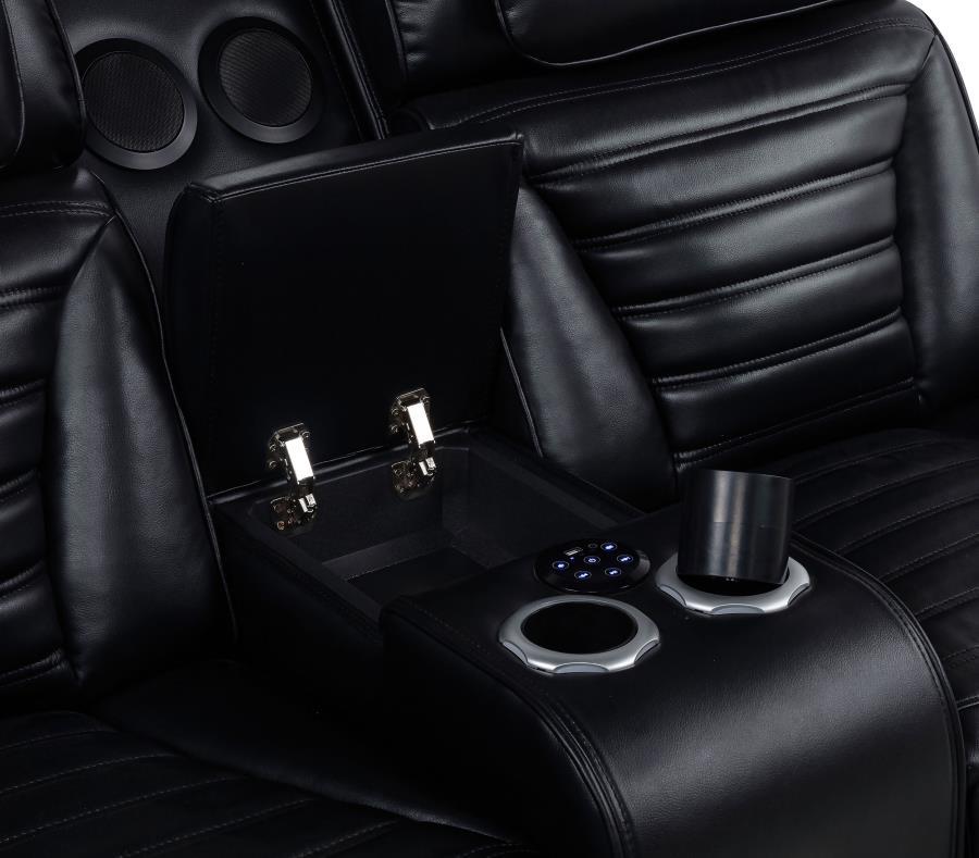Zuma - Faux Leather Dual Power Reclining LED Loveseat - Black Reclining Loveseat modern furniture Contempo Furniture