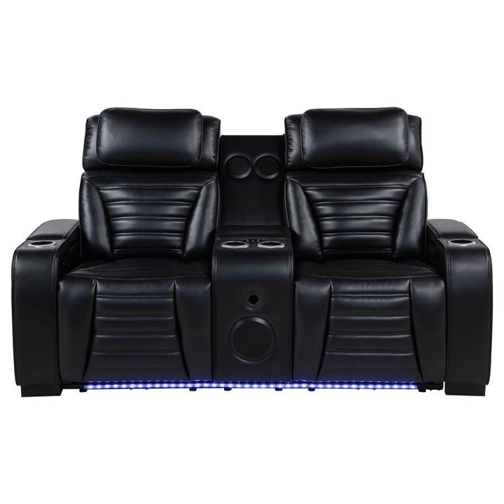 Zuma - Faux Leather Dual Power Reclining LED Loveseat - Black Reclining Loveseat modern furniture Contempo Furniture