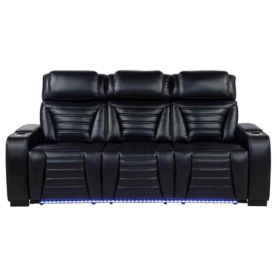 Zuma - Faux Leather Dual Power Reclining LED Sofa - Black Reclining Sofa modern furniture Contempo Furniture