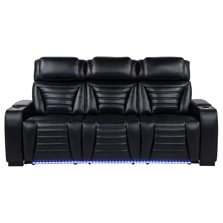 Zuma - Faux Leather Dual Power Reclining LED Sofa - Black Reclining Sofa modern furniture Contempo Furniture