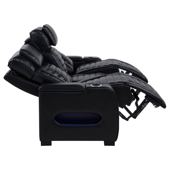 Zuma - Faux Leather Dual Power Reclining LED Sofa - Black Reclining Sofa modern furniture Contempo Furniture
