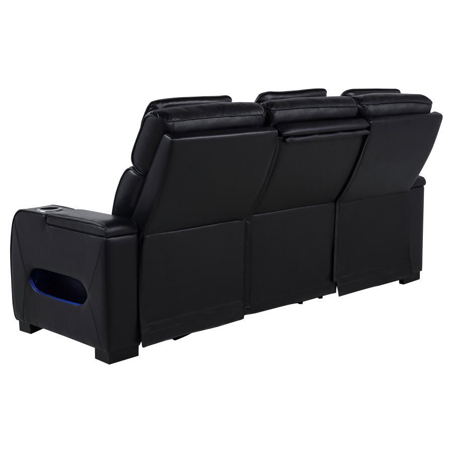 Zuma - Faux Leather Dual Power Reclining LED Sofa - Black Reclining Sofa modern furniture Contempo Furniture