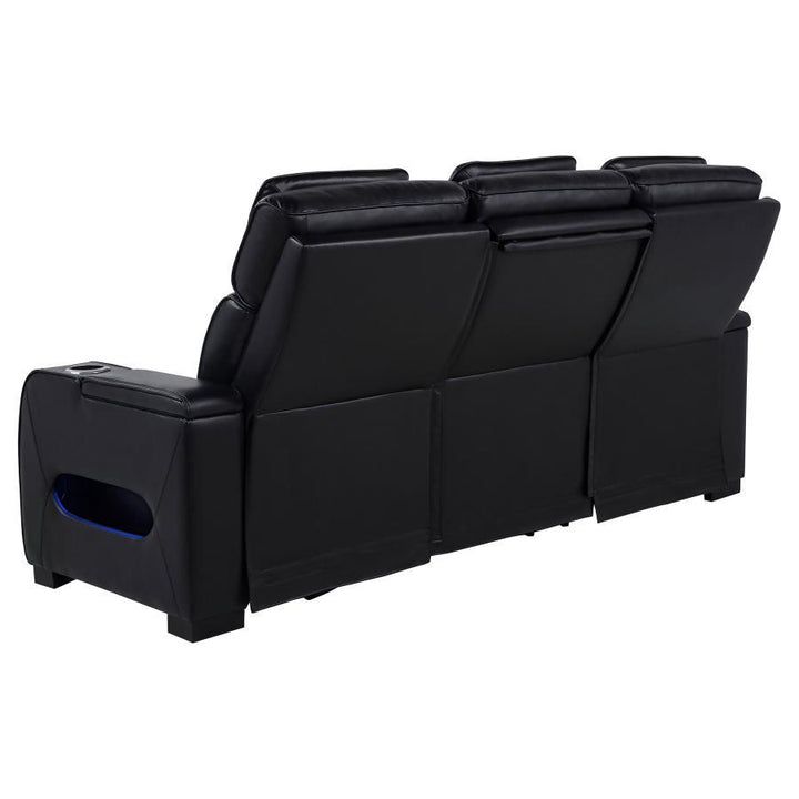 Zuma - Faux Leather Dual Power Reclining LED Sofa - Black Reclining Sofa modern furniture Contempo Furniture