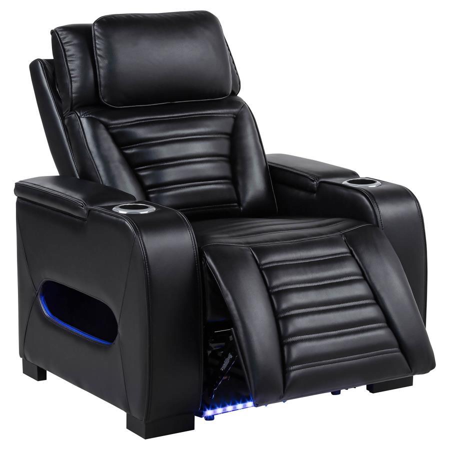 Zuma - Faux Leather Upholstered Dual Power LED Recliner - Black Reclining Chair modern furniture Contempo Furniture
