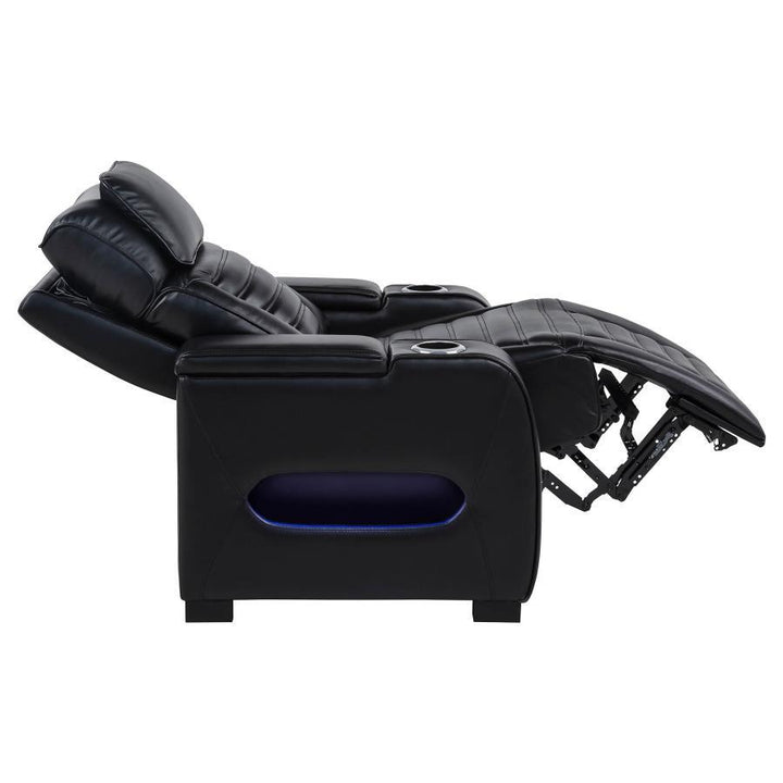 Zuma - Faux Leather Upholstered Dual Power LED Recliner - Black Reclining Chair modern furniture Contempo Furniture