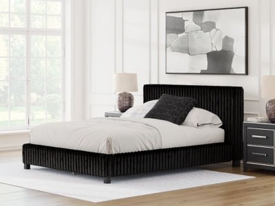 Zuraleus Queen Upholstered Bed - Black Upholstered Bed modern furniture Contempo Furniture