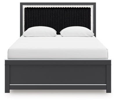 Zuraleus Queen Upholstered Panel Bed - Black Panel Bed modern furniture Contempo Furniture
