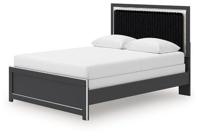 Zuraleus Queen Upholstered Panel Bed - Black Panel Bed modern furniture Contempo Furniture