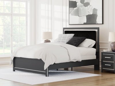 Zuraleus Queen Upholstered Panel Bed - Black Panel Bed modern furniture Contempo Furniture